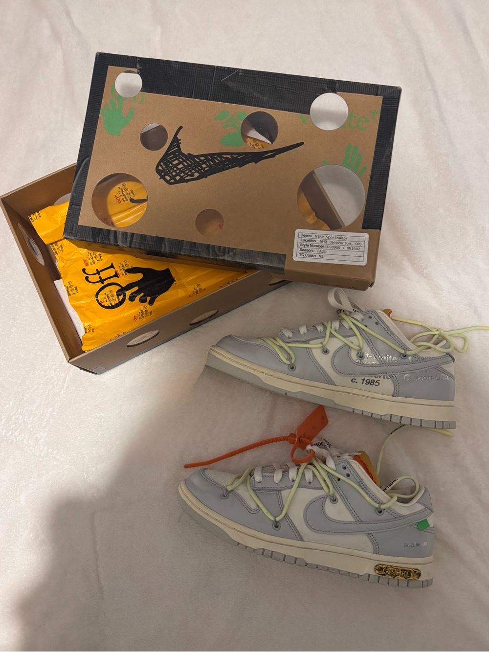 Off-White Low Top Sneakers in Light Grey with Yellow & Orange Accents